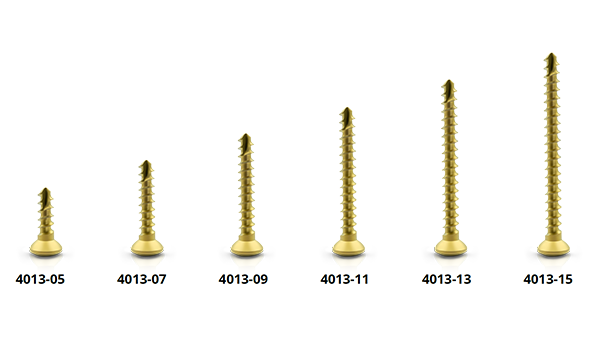 Six lengths of yellow titanium microscrews, diameter 1.3 mm